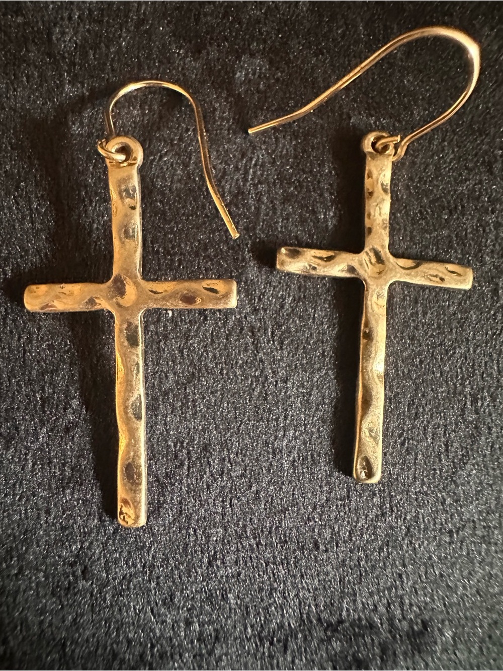 14K Gold-Filled Hammered Cross Dangle Earrings (1/20 14K)